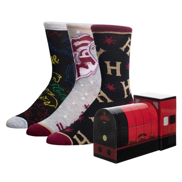 Harry Potter Hogwarts 3 Pack Socks in Train Box - Wizarding World Gifts - Picture 1 of 6